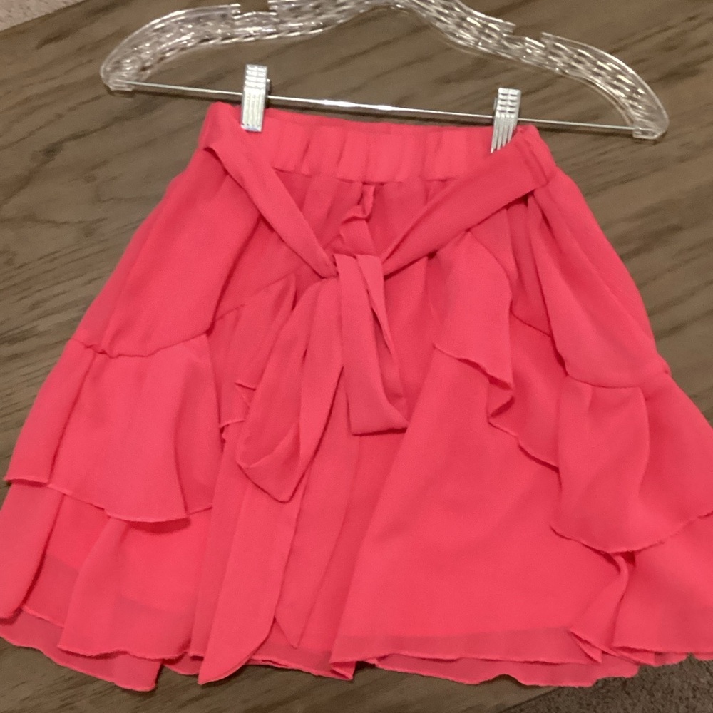 SHEIN Coral Pink Ruffle Tie-Waist Skater Skirt